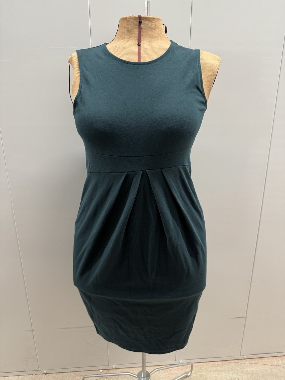 La Clef Womens Dress Green Teal Knee Length Pleated Sleeveless USA Size M